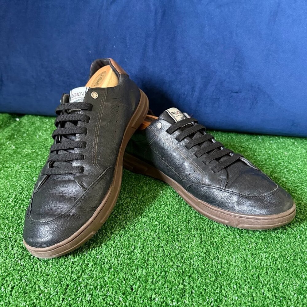 Ferracini 24H Black Leather Shoes Casual Dress Elastic Laces US 11 EU 44 1099371